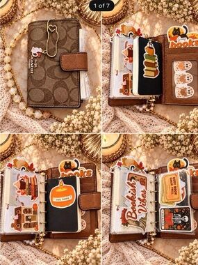 Coach Brown Signature Mini Planner Card Case with Fall Stickers